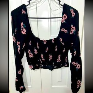 Large Black Floral Crop Top